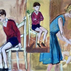 Studio di gouache francese degli anni '50 su carta spessa
