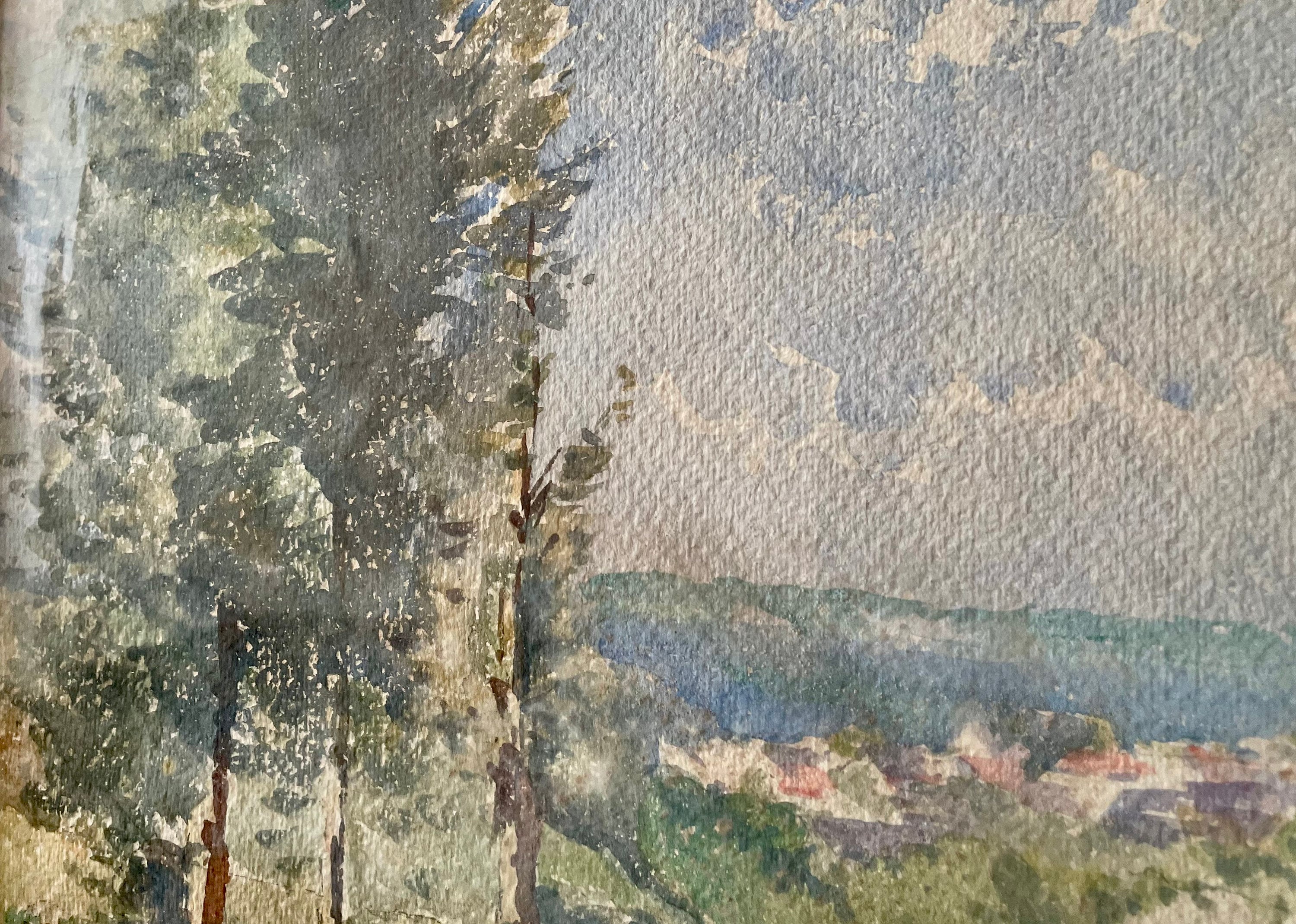 1890 年代のフランスのアンティーク水彩画。南フランスの風景
