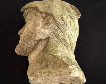 1700s French Antique Stoneware Sculpture of Heracles with Lion Skin Helmet Greek Neoclassical Head Statue Garden or Interior Decor
