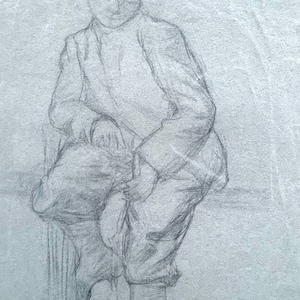 1910s French pencil drawing. Portrait of a young Frenchman.
