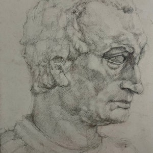 Disegno a grafite su carta, francese, anni '30. Ritratto di un antico romano. Ritratto accademico