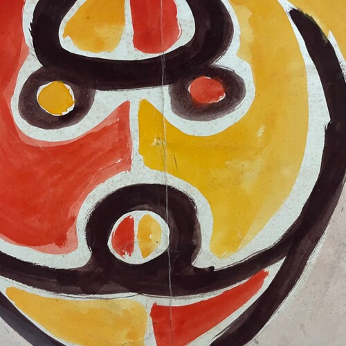 1950s French shops Vintage modernist gouache painting on paper. Colorful mask