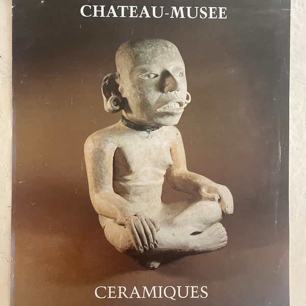 Affiche d'exposition du musée d'art vintage français des années 1970. Céramique précolombienne. Château-musée de Vallauris. Sud de la France. Côte d'Azur.