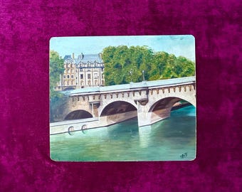 1930s French signed oil painting - Paris cityscape with Pont Neuf & Seine - Vintage art on panel for Collectors and Home Decor