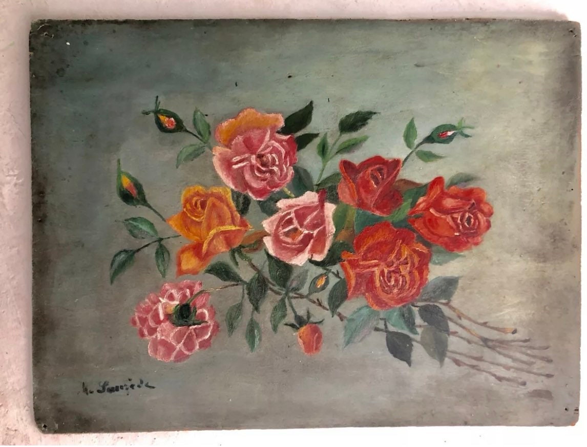 1910s French Shabby Chic Oil Painting on Wood Etsy