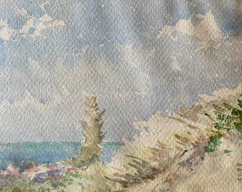 1890 年代のフランスのアンティーク水彩画。南フランスの風景。 - Etsy