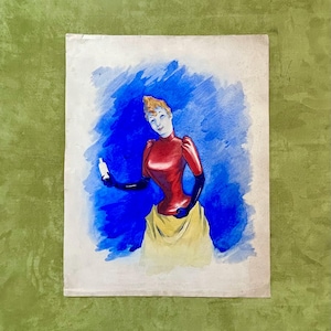 1920s French Art Nouveau Gouache Paris Cabaret Dancer Illustration Moulin Rouge Montmartre Antique Painting Toulouse Lautrec Style