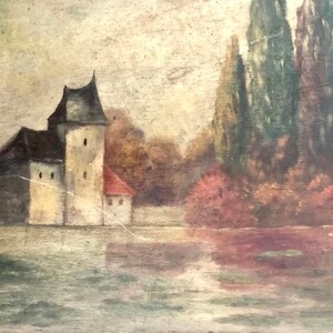 1890er Jahre Französisches Öl Gemälde auf Leinwand. Schloss in