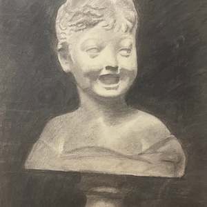 1890s French pencil drawing. Grotesque figure of a kid. Academic drawing.France.