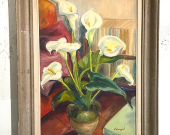 Original Calla Lily Zantedeschia Painting on canvas by Selena Sashina Red Flower Painting Calla Lily Painting Flower Original Art