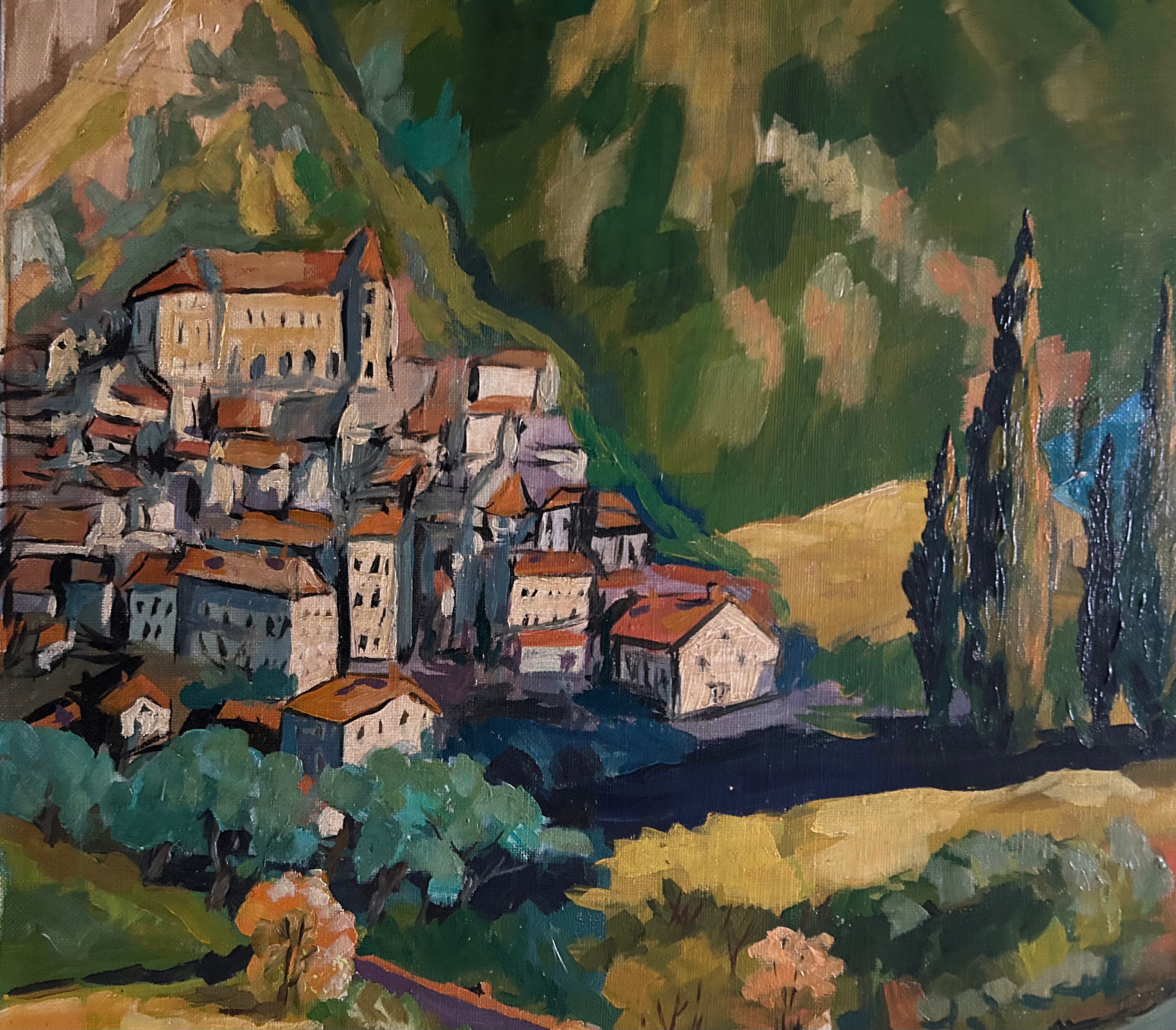 ★フランス　プロヴァンス地方　アンティーク油絵画　【田舎町の風景】 フランス油絵 『プロヴァンス～夏の想い出～』 - 薔薇と天使の
