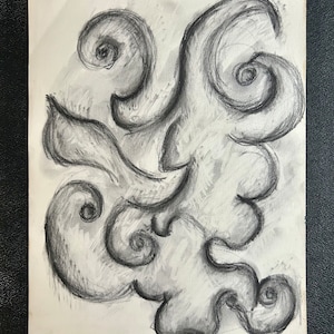 Disegno a carboncino colorato astratto francese degli anni '60 Composizione astratta su carta. Arte moderna. Movimento astratto.