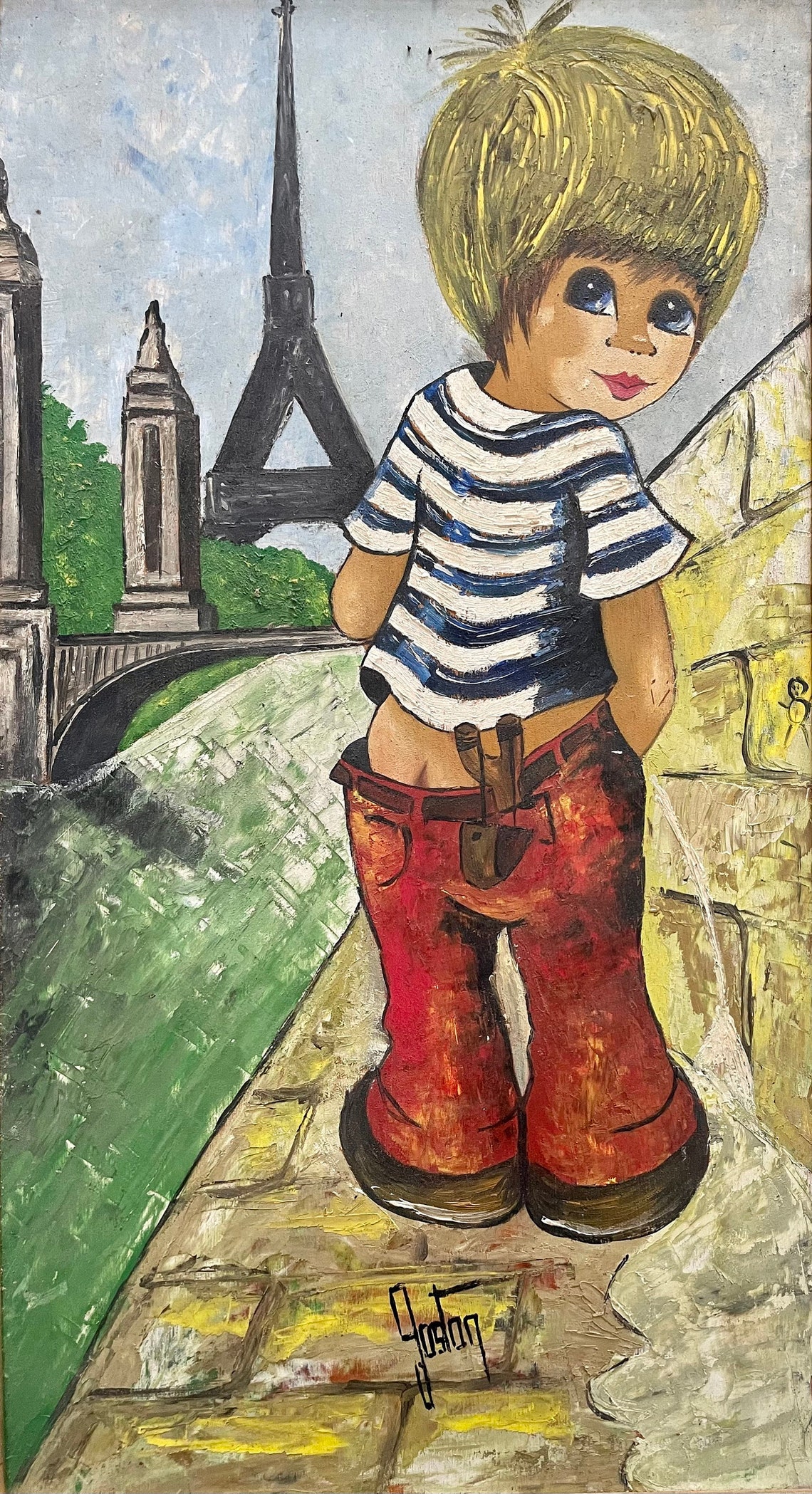 1960s French Big Eyes Kitsch Art Oil Painting on Wood. in the - Etsy