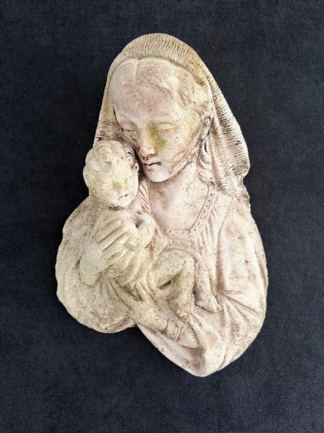 1700s French Antique Stoneware Statue of Virgin Mary Holding Child ...