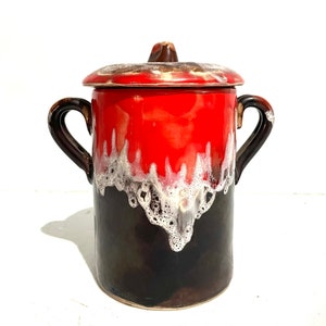 1950s French Vintage real Vallauris glazed enameled kitchen jar.Signed Vallauris. Southern France modern pottery. French Riviera faience.