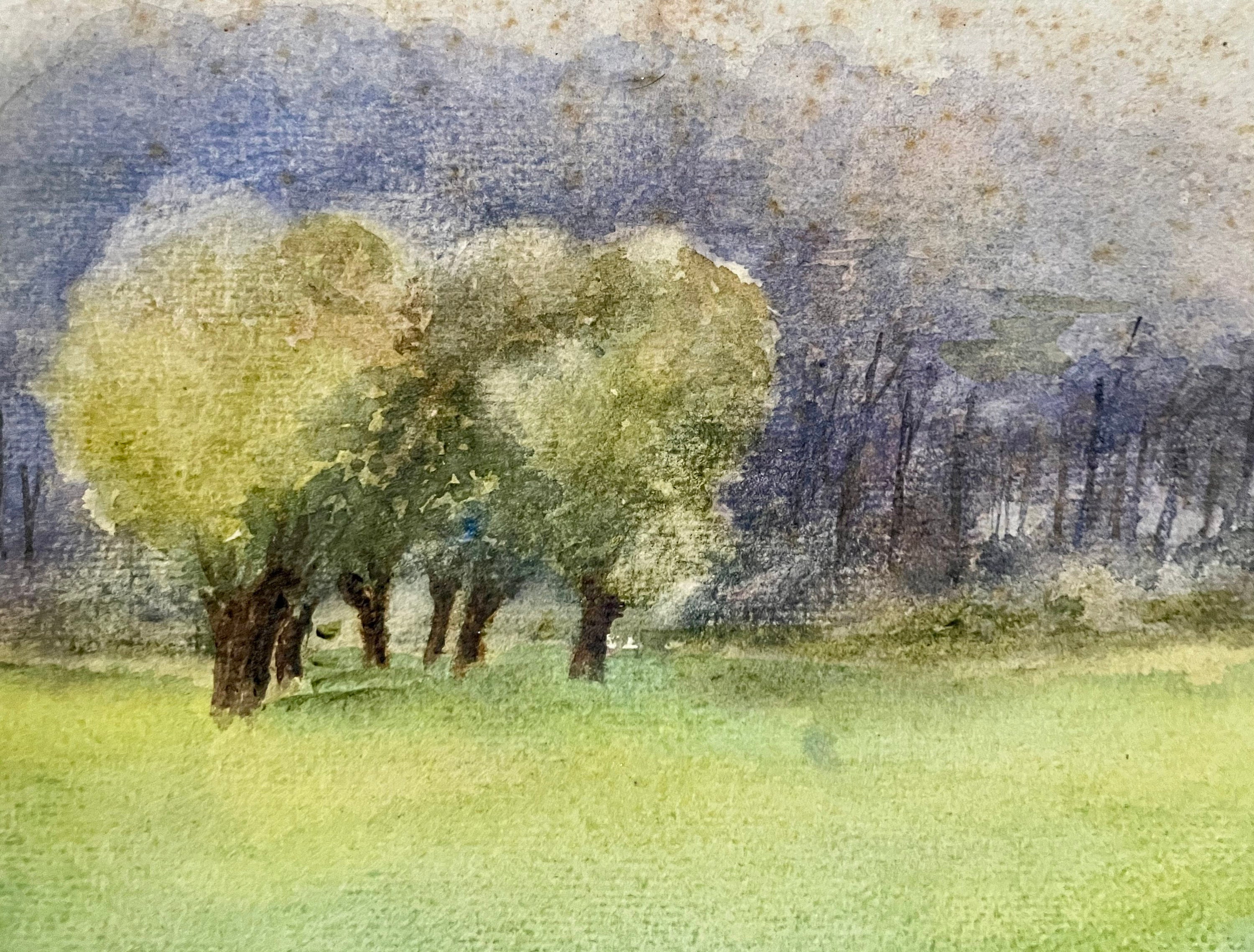 1960s French Vintage Watercolor Painting on Paper. Canal in