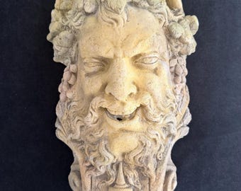 1700s French Large Fountain Head Sculpture Antique stoneware Garden Decor Rustic Outdoor Wall Art Mythological Face & Water Sprout gothic