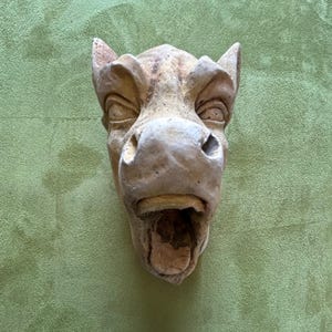1700s French Gothic Grotesque Stone Sculpture Antique Church Architectural Fragment Medieval Gargoyle Dragon head Wall Art Decor.