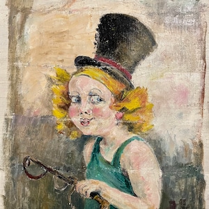1960年代のフランスのビッグアイズキッチュアート油絵パネル