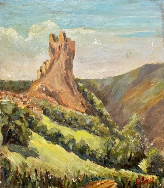 田舎の風景 油彩画 二つのパネル