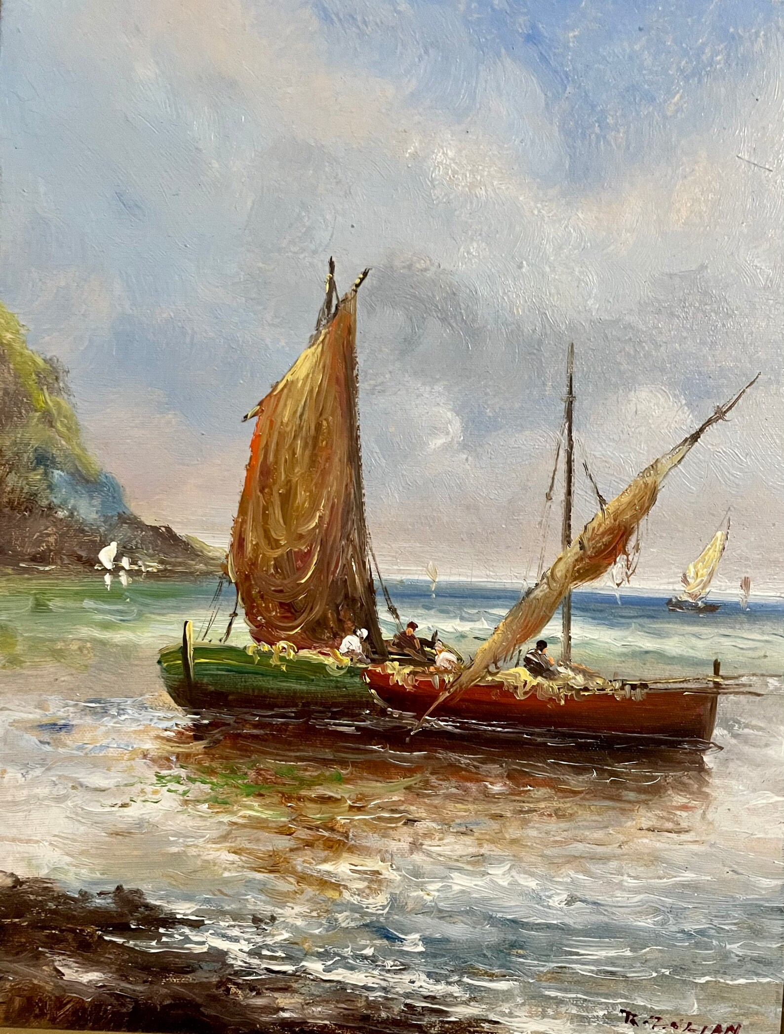 1930s French oil painting on panel. Fishermens boats Etsy