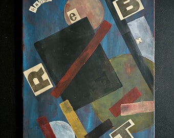 1920s French Constructivism Movement oil mixed media painting on canvas. Modernism. Avant-garde. Modernist composition.Suprematism.