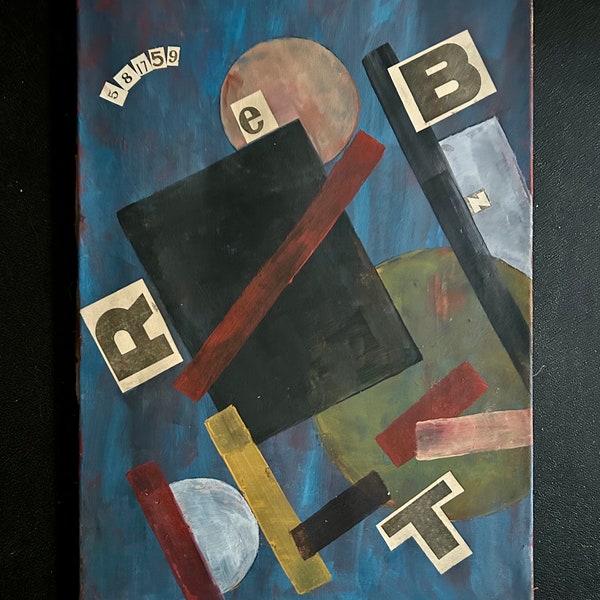 1920s French Constructivism Movement oil mixed media painting on canvas. Modernism. Avant-garde. Modernist composition.Suprematism art