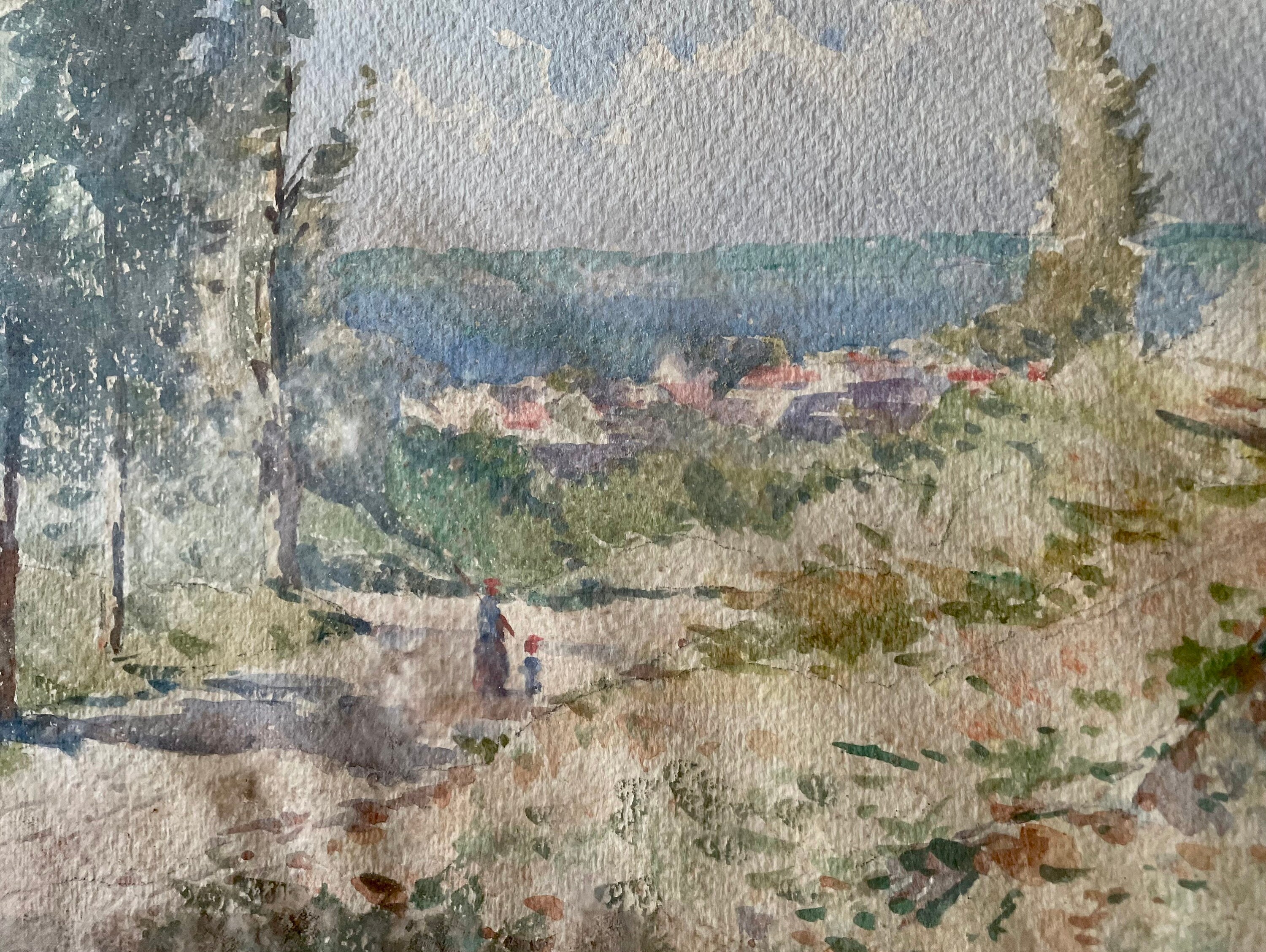 1890 年代のフランスのアンティーク水彩画。南フランスの風景。 - Etsy