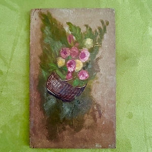 1890s French oil painting on wood Peonies Floral Cottage decor Shabby chic  Flowers Cottage decor Farmhouse Country living Countryside house