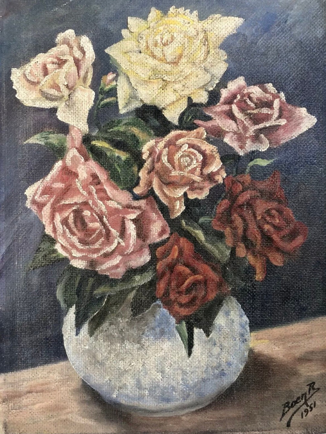 1950s French Shabby Chic Oil Painting on Panel Etsy