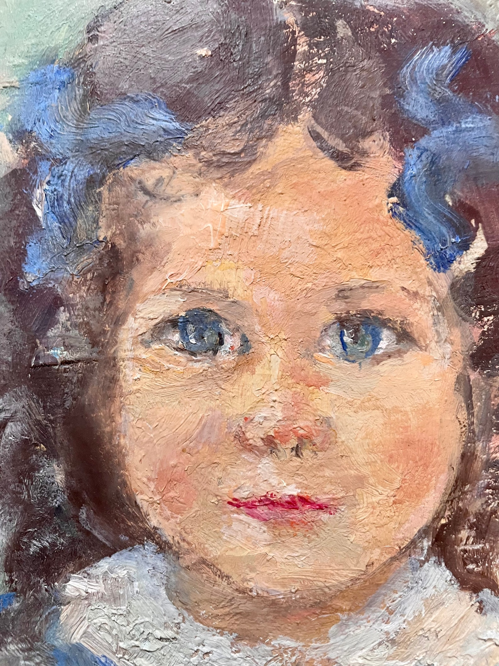 1940s French Oil Painting on Cardboard. Portrait of Young Girl Etsy