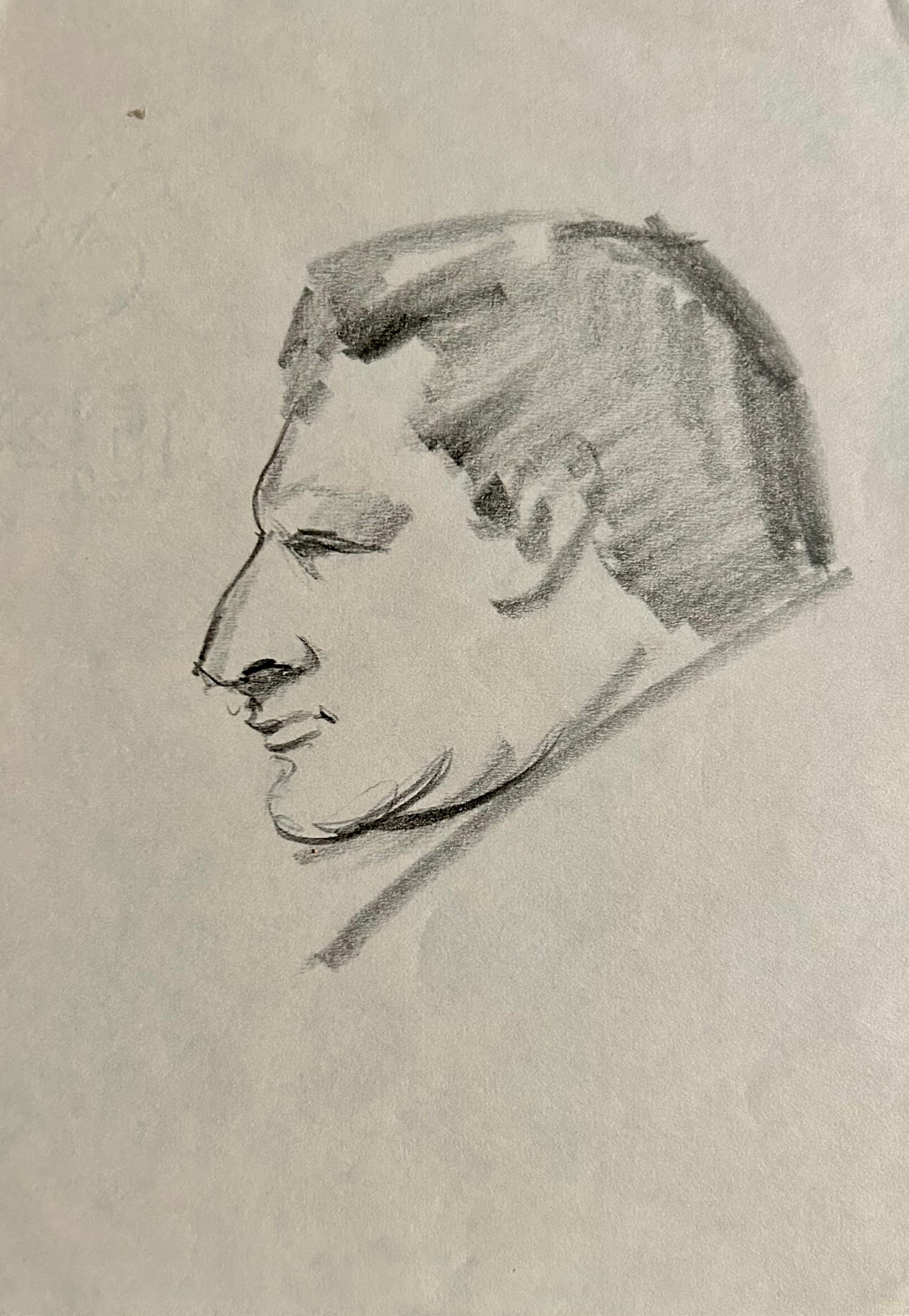 1930s French pencil graphite drawing on paper. Frenchman portrait.