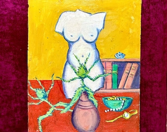 1910s Fauvist Nude Still Life by Auguste Chabaud French Antique Oil Painting Modernist Art Colorful Torso Jewelry Signed