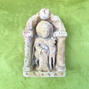 1700s French Gothic Stone Sculpture Saint Hubert Religious Church Bas Relief Antique Architectural Fragment Wall Decor