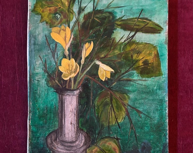 1960s French Modernist Oil Painting on Canvas Vase of Daffodils Avant ...