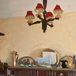 Pintura gouache francesa sobre papel de los años 40. Interior del estudio del artista en París. imagen 7