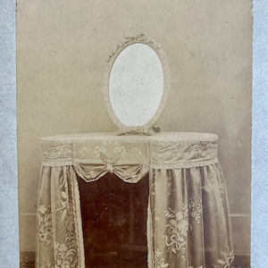 1800s French Antique photo from technical file of Furniture design / architect studio. Architectural photo. Dressing table. Mirror. image 2