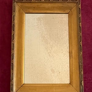 1920s French antique Art Deco style mirror with geometric molding. Original Wood / Plaster molded antique mirror.