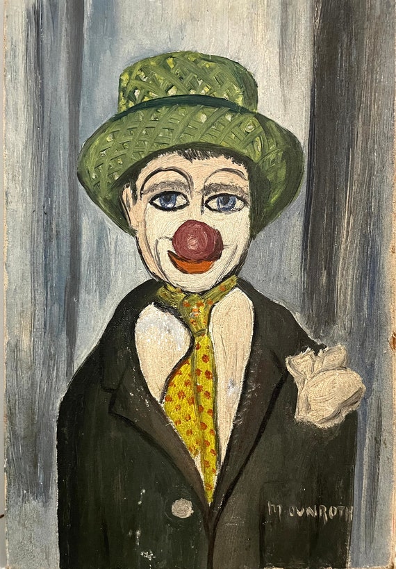 1950s French Kitsch Art Oil Painting on Canvas. Clown Wearing Etsy
