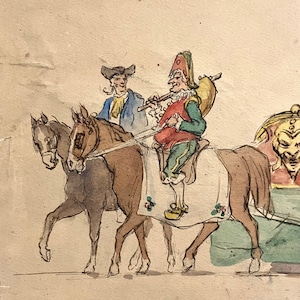 Dipinto francese ad acquerello/inchiostro su carta del 1905. Interesse storico. Studio originale di un carro per il Carnevale di Nizza. Costa Azzurra