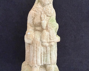 1600s French Antique Stoneware Statue of Virgin Mary Holding Child Jesus Religious Catholic Sculpture from Church Madonna Art
