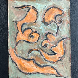 Composizione astratta a olio su carta, francese, anni '60. Arte moderna. Movimento astratto.
