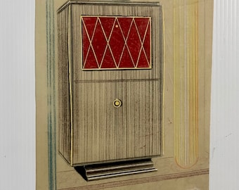 1930s French gouache architectural study on Mylar. Furniture design. Study of a closet. Modern furniture. Vintage design