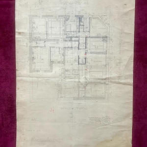 1910s French Architectural plan of Parisian apartment Original handmade drawing on paper. Antique building in Paris. Architect studio decor