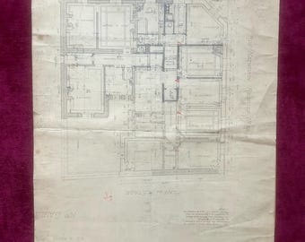 1910s French Architectural plan of Parisian apartment Original handmade drawing on paper. Antique building in Paris. Architect studio decor