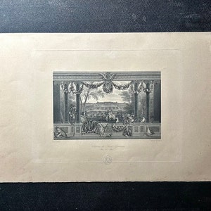 1800s French Engraving Chalcography Of Louvre Museum. Original stamp of the Louvre. Musée du Louvre authentic etching.