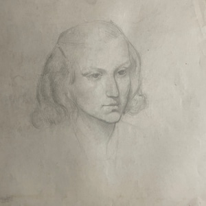Disegno a grafite su carta, francese, anni '20. Ritratto di giovane donna.