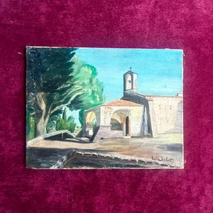 Pintura al óleo francesa sobre lienzo, década de 1940. Capilla de la Iglesia de Santa Ana en Saint-Tropez, Riviera Francesa. Decoración rural en Francia.