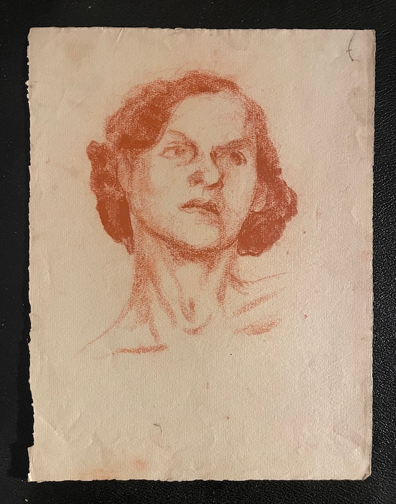 Forenkle Værdiløs lokalisere 1930s French Red Charcoal Drawing on Paper. Woman Portrait - Etsy