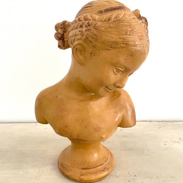 1940s French heavy plaster/terracotta Torso of young girl with patina.